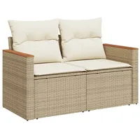 vidaXL Gartensofa mit Kissen 2-Sitzer Beige Poly Rattan