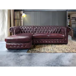 Chesterfield Ecksofa - Ecke Links - Büffelleder - Rotbraun - BRENTON