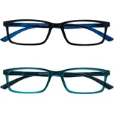 OPULIZE SEE Blaulichtfilter Lesebrille für Damen Herren, Blendfreie UV400-Schutz Federscharnier Anti-Müdigkeit, Rechteckiger Rahmen, Computerbrillen Gaming, 2er-Pack Schwarz Türkis +1,00