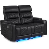 MCombo M MCombo 2 Sitzer Sofa mit Schlaffunktion, Relaxsofa 2 Sitzer mit verstellbare Kopfstütze, Kinosessel mit Usb & Type-c Anschlüsse, Armlehnen-Aufbewahrung & LED Beleuchtung, 7705 (Schwarz)