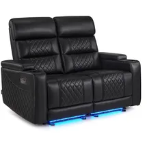 MCombo M MCombo 2 Sitzer Sofa mit Schlaffunktion, mit verstellbare Kopfstütze, Kinosessel, Armlehnen-Aufbewahrung & LED Beleuchtung, 7705 (Schwarz)