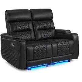 MCombo M MCombo 2 Sitzer Sofa mit Schlaffunktion, mit verstellbare Kopfstütze, Kinosessel, Armlehnen-Aufbewahrung & LED Beleuchtung, 7705 (Schwarz)