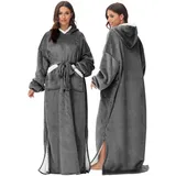 FEELJAM Hoodiedecken Kuscheldecke ärmel Decke mit Kapuze Grau Warme Decken für den Winter, zum Erwachsene Unisex (Dunkelgrau, 80 x 180cm)