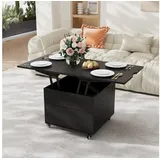 VOWNER Couchtisch Höhenverstellbar, 3-in-1-Multifunktions Wohnzimmer-Esstisch schwarz