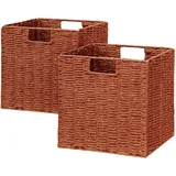 Vagusicc Weiden-Aufbewahrungskorb, Set mit 2 handgewebten Papierseil-Weidenkörben, faltbare Würfel-Aufbewahrungskörbe, 27,9 cm Aufbewahrungskorb, quadratische Körbe zum Organisieren von Regalen und