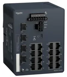 Schneider Electric MCSESM203F4LG0 Modicon Managed Switch, 16 Ports für Kupfer (16TX 10/100 Mbit/s) + 4 Gigabit SFP-Ports (100/1000 Mbit/s)