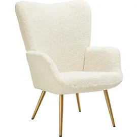 Tectake Sessel Hygge Bouclé 72 x 100,5 x 76 cm Creme/Gold gepolstert