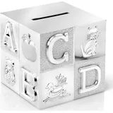 Silbernes Sparschwein Für Kinder, Elegantes Geschenk, Abc-würfel  Größe: 81x83x77 Mm  Artikelnummer: Zva6016260