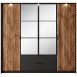 MOEBLO Spiegelschrank Clemity A 220 (mit LED, mit Schubladen, Kleiderschrank 4-türig Schrank Garderobe, Schlafzimmer) (BxHxT):224X210X59 cm schwarz