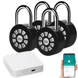 Xcase 4er Metall-Vorhängeschloss mit Zahlencode und App, IP65 + Gateway