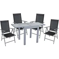 Garten Sitz Tisch Gruppe Lola ALU Glas 4-Sitzer 5-teilig grau Veranda Balkon