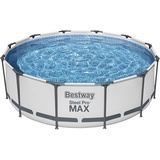 BESTWAY Steel Pro MAX Frame Pool Set mit Filterpumpe + Verdeck Ø 366 x 100 cm, lichtgrau, rund
