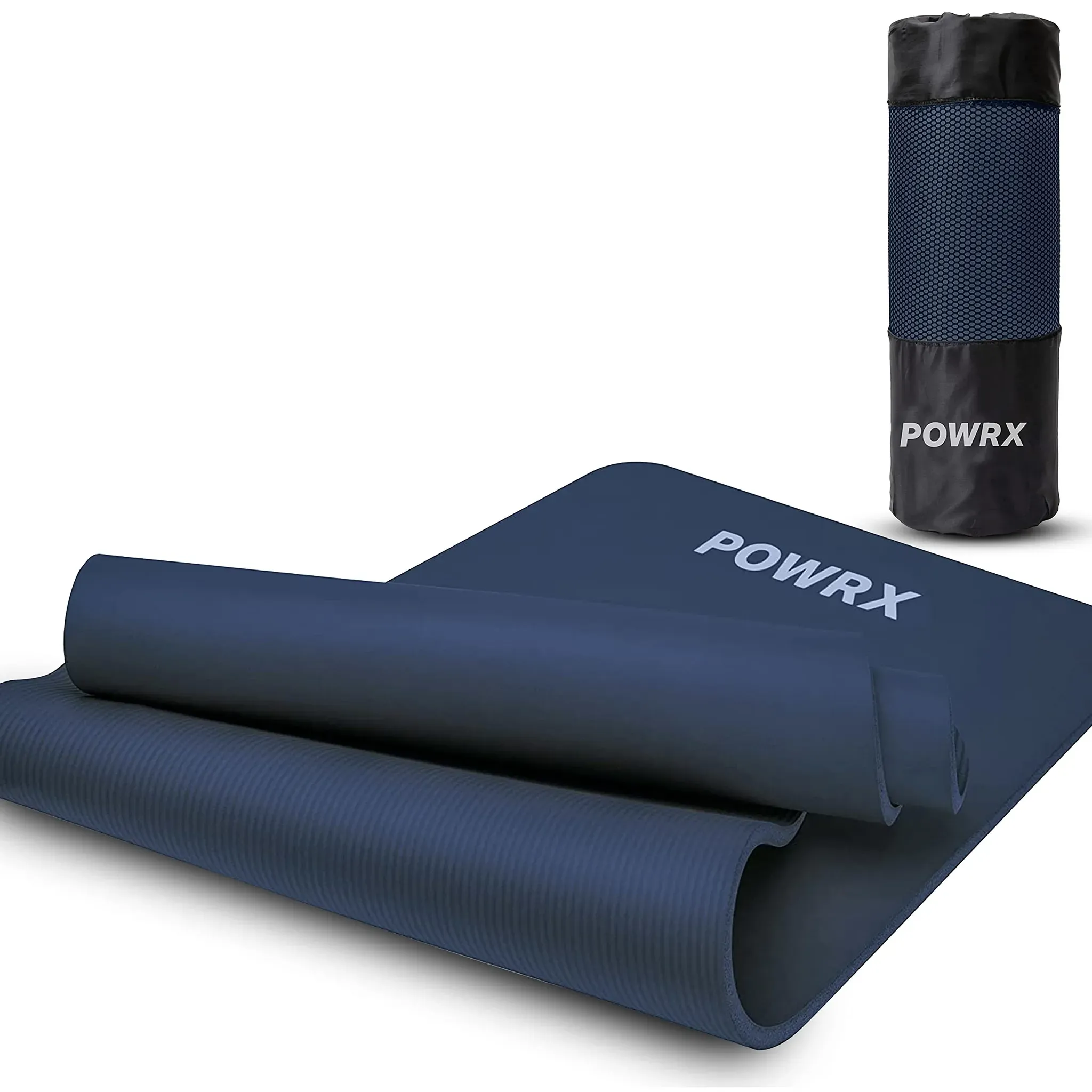 POWRX Gymnastikmatte Yogamatte (Navy 183 x 60 x 1 cm) 183 x 60 cm I Dicke: 1cm oder 1,5cm inkl. Tragegurt & Tasche versch. Farben