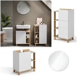 Vicco Badmöbel-Set Karen, Sonoma Weiß, moderne Badezimmerserie, 2 Farben, Waschtischunterschrank, Badspiegel, Unterschrank