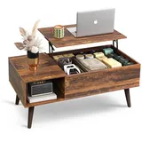 WLIVE Couchtisch höhenverstellbar mit Stauraum, Lift-Top Wohnzimmertisch 100×50×41-57cm (Packung, Lift-Top-Design), Holzoptik & Metallrahmen, für Wohnzimmer Büro braun