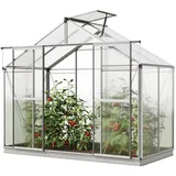 GFP Gewächshaus Orchidee 2 Alu-Rahmen 256x131cm Polycarbonat Platten - mit Fundamentrahmen & automatischem Fensteröffner - Grau