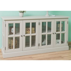 Casa Padrino Landhausstil Massivholz Sideboard Grau 175 x 53 x H. 90 cm - Landhausstil Massivholz Schrank mit 4 Türen - Landhausstil Möbel - Landhausstil Einrichtung - Massivholz Möbel