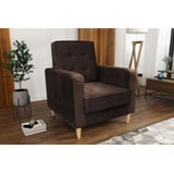 Beautysofa Sessel Bamako (Polstersessel, Cocktailsessel, Wohnzimmer), aus Veloursstoff, Loungesessel mit Holzbeine braun