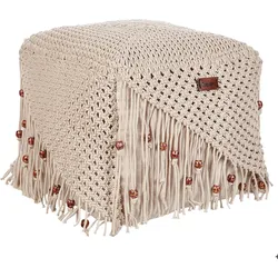 Pouf Makramee Baumwolle beige 40 x 40 x 40 cm DANDAI