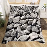 3D Steinoptik Bettwäsche Set 240x220 cm Weich Mikrofaser Einfach Bettwäsche-Set mit Reißverschluss 3 Teilig Bettbezüge mit 2 Kissenbezug 80x80 cm