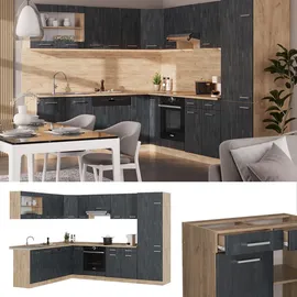 Vicco Winkelküche R-Line L-Form 227 x 287 cm Schwarz Beton/Goldkraft Eiche