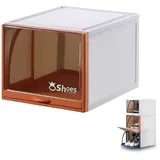 S.I.C Schuhbox, Schuhaufbewahrungsbehälter, Schuhregal mit ausziehbarer Schublade, Aufbewahrung, faltbar, stapelbar, platzsparend (Orange)