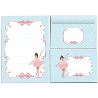 Junapack Briefblock mit Umschlag für Kinder Ballerina Briefpapier-Set für