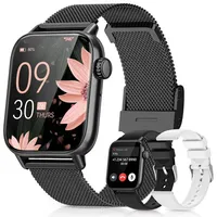 BANLVS 2025 Neueste Damen Smartwatch mit Telefonfunktion(Wählen/Empfangen) Smartwatch (4.69 cm/1,85 Zoll, HD Voll Touchscreen) Fitnessuhr Damen, mit SpO2, Herzfrequenz, Schlafmonitor, Menstruationszyklus, Fitnesstracker mit IP68/Herzfrequenz/SpO2/BlutdruckEchtzeitüberwachung schwarz