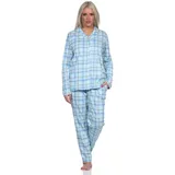 normann-wäschefabrik Damen Pyjama aus Single Jersey zum durchknöpfen in Karo Optik - auch in Übergrössen, Farbe:helltürkis, Größe:56-58 - 56-58