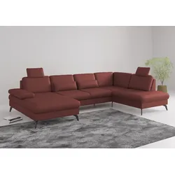 Wohnlandschaft SIT & MORE "Morris U-Form, inkl. Sitztiefenverstellung", rot (merlot), B:335cm H:82cm T:212cm, Sofas, wahlweise mit Armteilverstellung, Bettfunktion & Bettkasten