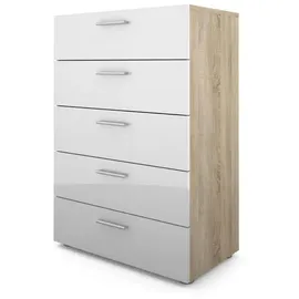 VCM Kommode Petra 70 x 40 x 102 cm Eiche Struktur Dekor / Weiß