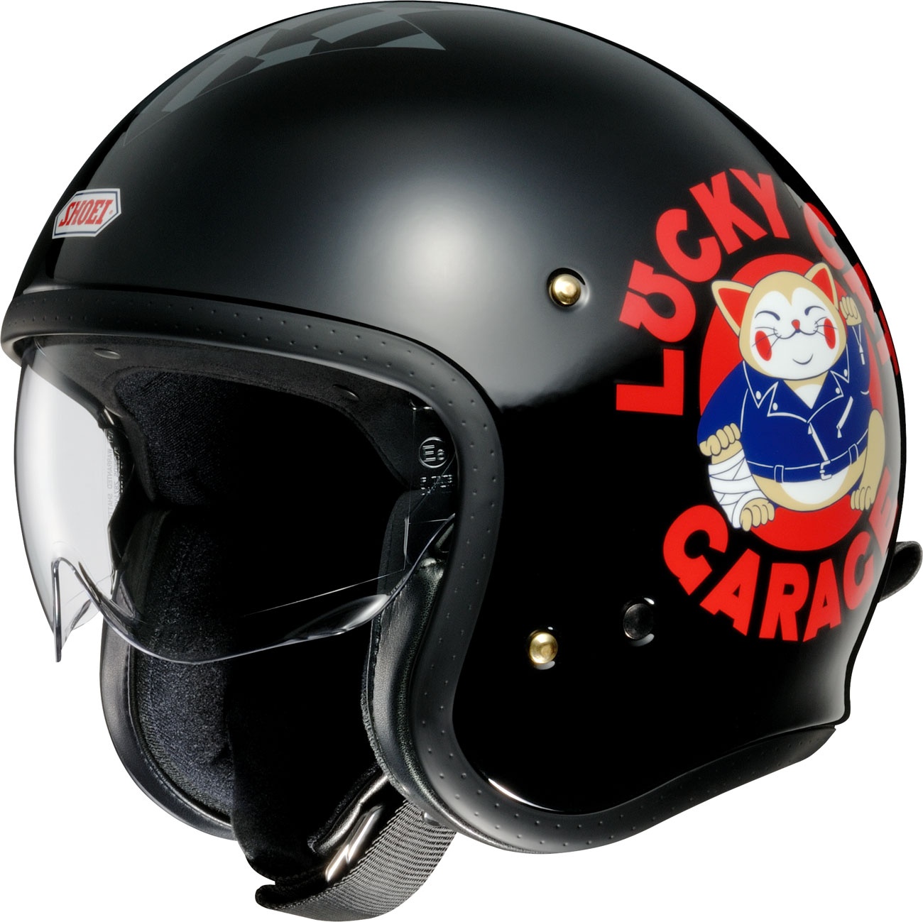 Shoei J.O Lucky Cat Garage, casque à jet - Noir/Gris/Rouge - XS
