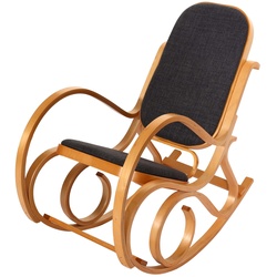 Schaukelstuhl Gallarate, Schwingsessel Fernsehsessel, Massiv-Holz ~ Eiche-Optik, Stoff/Textil anthrazit-grau