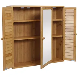 Mendler Spiegelschrank HWC-B18, Badspiegelschrank Hängeschrank, 3 Regalböden 3 Türen Bambus Spiegel 60x60x15cm