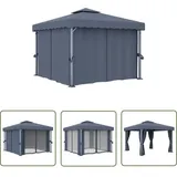 The Living Store Pavillon mit Vorhang 3x3 m Anthrazit Aluminium - Gartenzelt - Partyzelt - Pavillon - Outdoor Möbel - Sonnenschutz