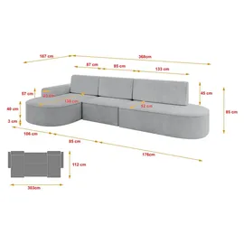 altdecor Eckcouch Cord 5-Sitzer Grau