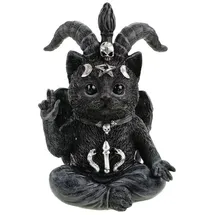 Kremers Schatzkiste Baphomet Katze Schwarz/Silber 19 cm Dekofigur Polyresin Okkult Gothic Geschenk