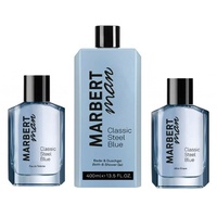 Marbert Man Classic Steel Blue Eau de Toilette Spray 100 ml + Duschgel & Shampoo 400 ml + After Shave 100 ml