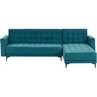 Beliani Modul Eckschlafsofa ABERDEEN Samtstoff Seeblau 4-Sitzer linksseitig