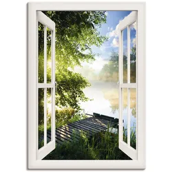 Artland Wandbild »Fensterblick Angelsteg am Fluss«, Fensterblick, (1 St.), als Alubild, Outdoorbild, Leinwandbild, Poster, Wandaufkleber Artland Farbe Bild(er): weiß