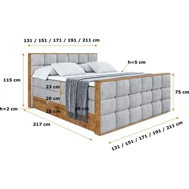 altdecor Boxspringbett mit Matratze Topper, Polsterbett mit Bettkasten, LOLLI2-Z KING - 180x200 - Grau Monolith