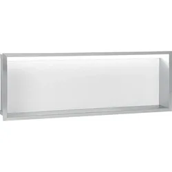 Edelstahl-Wandeinbaunische, offen 900, LED-Beleuchtung (Ausführung: Wandnische mit LED-Beleuchtung 924x324x100 mm Edelstahlrückwand)