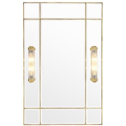 Casa Padrino Luxus Wandspiegel mit Licht Vintage Messingfarben 90 x 13 x H. 140 cm - Luxus Qualität