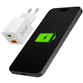 Hama Schnellladegerät, 1x USB-C 1x USB-A QC, 20 W, Weiß