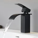 CECIPA Wasserhahn Bad Schwarz, Waschtischarmatur Wasserfall, Armatur Badezimmer Edelstahl, Waschbecken Armaturen Mit Warm Und Kalt Wasser, Einhebelmischer Mischbatterie,Wasserauslaufhöhe 85 mm