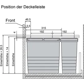 SOTech Ninka eins2vier Deckelplatte + Deckelführungsleiste für Korpusbreite 600 mm dunkelgrau, Seitenstärke 16 mm Abfalltrennsystem Abfall von SOTECH