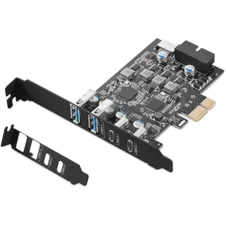 YEELIYA USB PCIe Karte 6 Port (2 Type A, 2 USB C, Type E (A Key), 19Pin 3.0 Header) PCI Express Adapter Hub Erweiterungskarte 5Gpbs für Desktop PC Windows XP/7/8/10