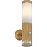 GLOBO Aussenleuchte Außenlampe Bewegungsmelder Edelstahl mit Bewegungsmelder Wandlampe Aussen Edelstahl, Holz Optik mit Deko Led, 1x E27, Bxh 8,5 x 35 cm