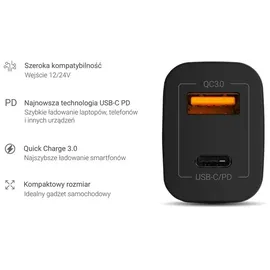 Green Cell 1x USB-C 24W Power Delivery 1x USB Quick Charge 3.0 (CAD33) - Schwarz