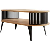 Mirjan24 Couchsitch, Schwarz, Eiche, Metall, Oval,Oval, 50x44x100 cm, Wohnzimmer,
